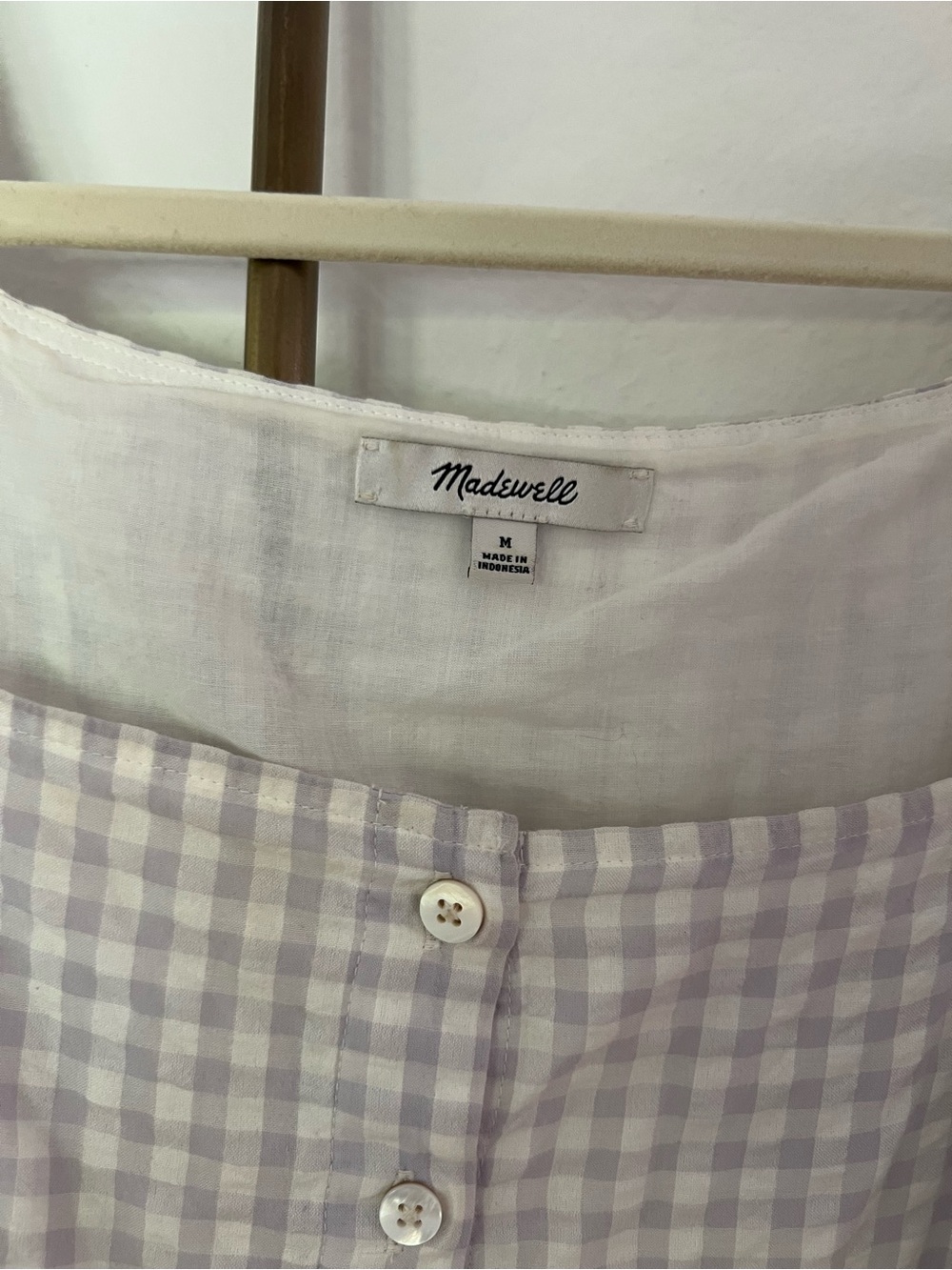 Madewell Patchwork Gingham Button Front Tiered Midi Dress - Picture 5 of 5